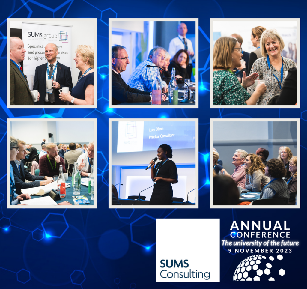 Collage of photographs from the SUMS Annual Conference 2023 against a futuristic blue background